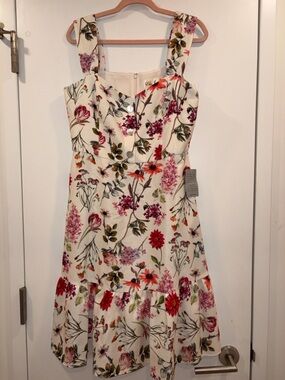 NWT Super Cute Eliza J Cream Floral Dress with Pink, Red & Green Accents